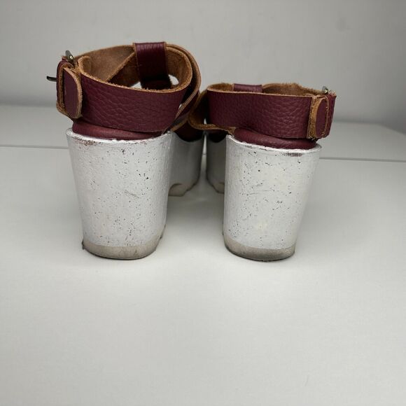 Anthro Gee Wawa Eggplant Leather White Platform Open Toe Ankle Strap Sandals 8 - Picture 5 of 10